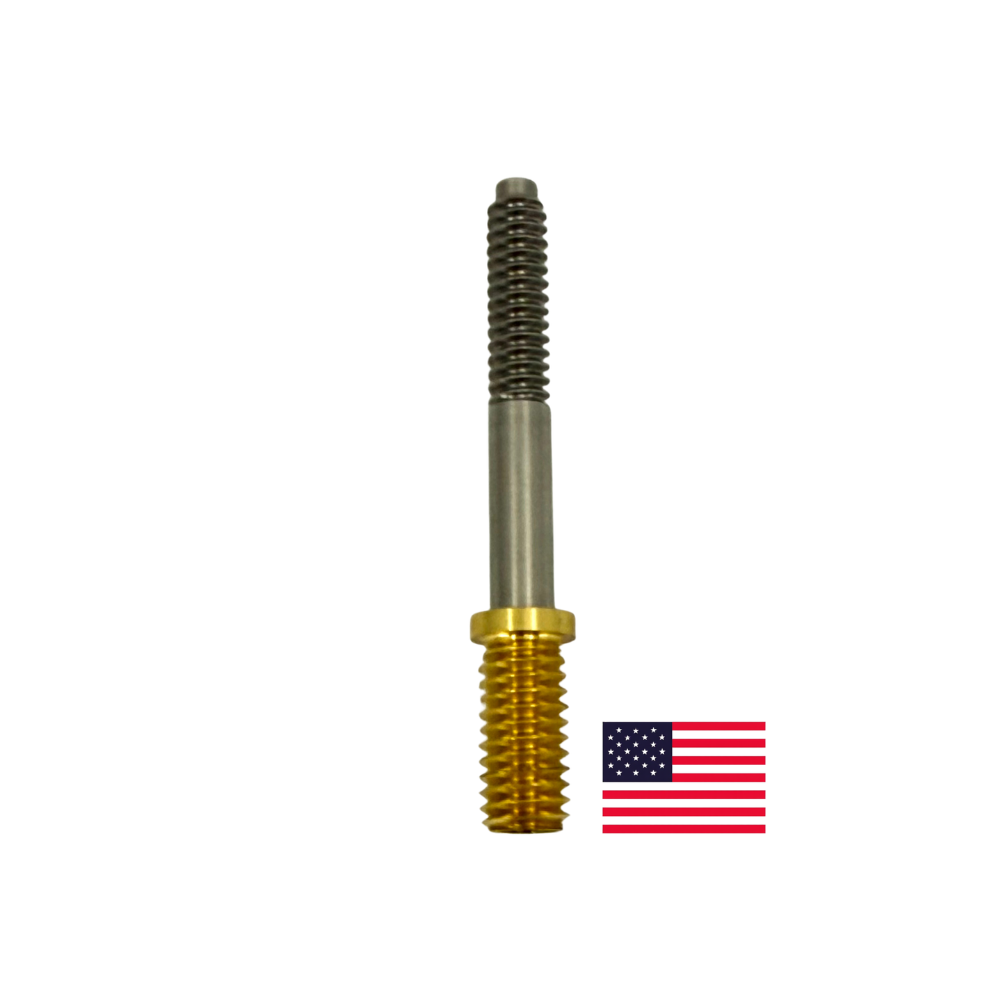 5/16-14 Joint Pin and Brass Insert on white background with American flag