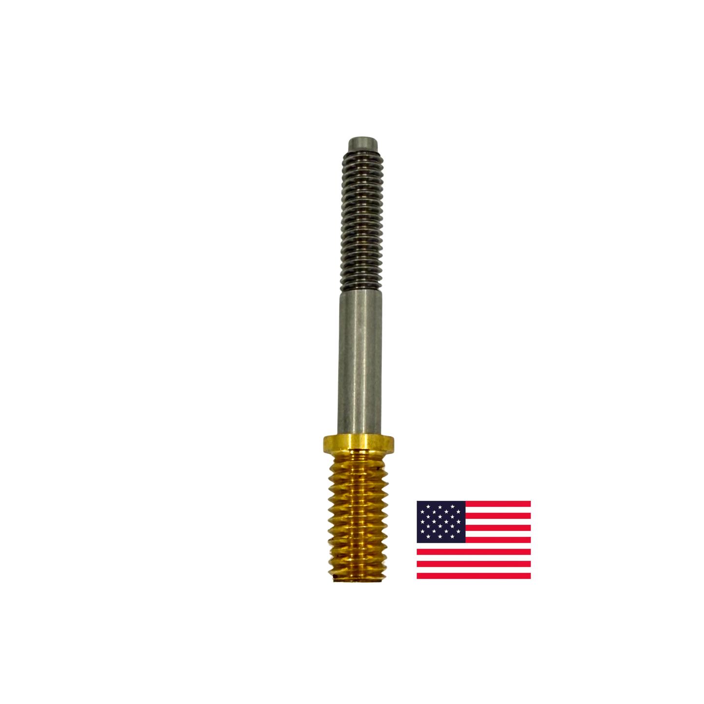 5/16-18 Joint Pin and Brass Insert on white background with American flag