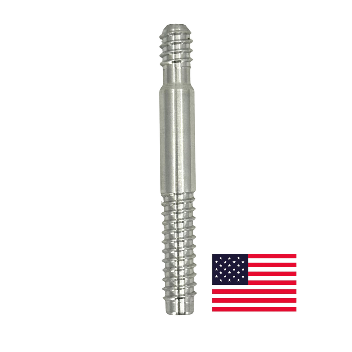 Aluminum 3/8-10 Joint Pin on white background with American flag.