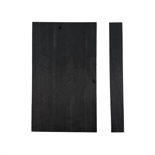 Black Veneer for Pool Cues. 5.5" Sheets and 1.5" Strips. Both sizes 11" in length in .90mm thickness.