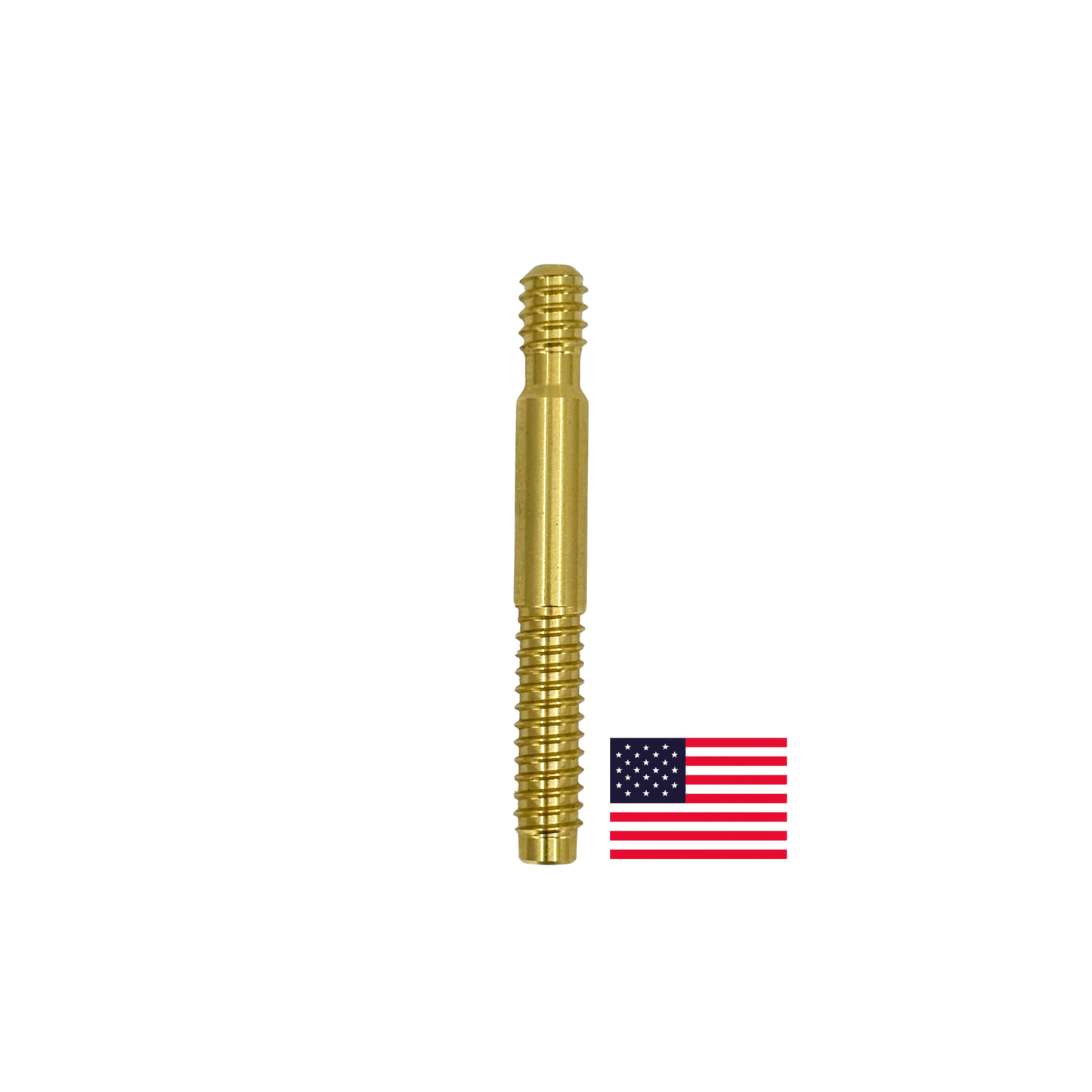 Brass 3/8-11 Joint Pin on white background with American flag