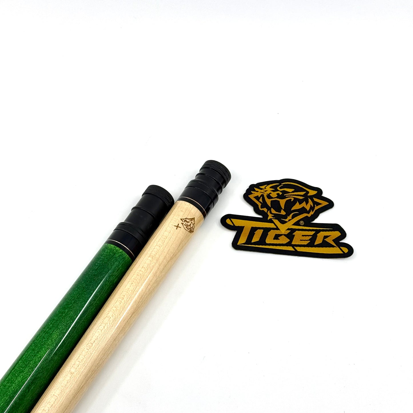 E- 4 Pool Cue. 19oz. Tiger X shaft. Green. Billiards Tiger Products. Cue, Shaft.