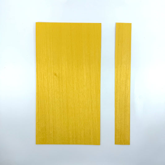 Yellow Veneer for Pool Cues. 5.5" Sheets and 1.5" Strips. Both sizes 11" in length in .60mm thickness.