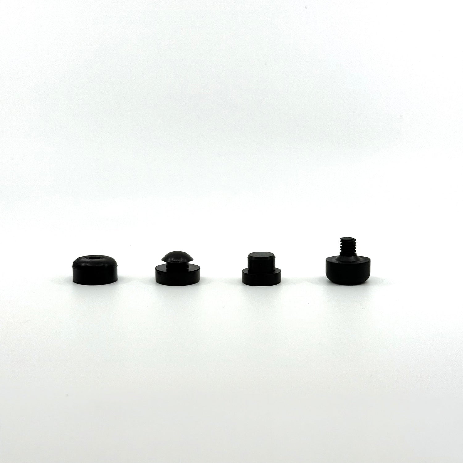 Billiards Pool Cue Bumpers. Black. Image of 4 bumpers, side view. 
