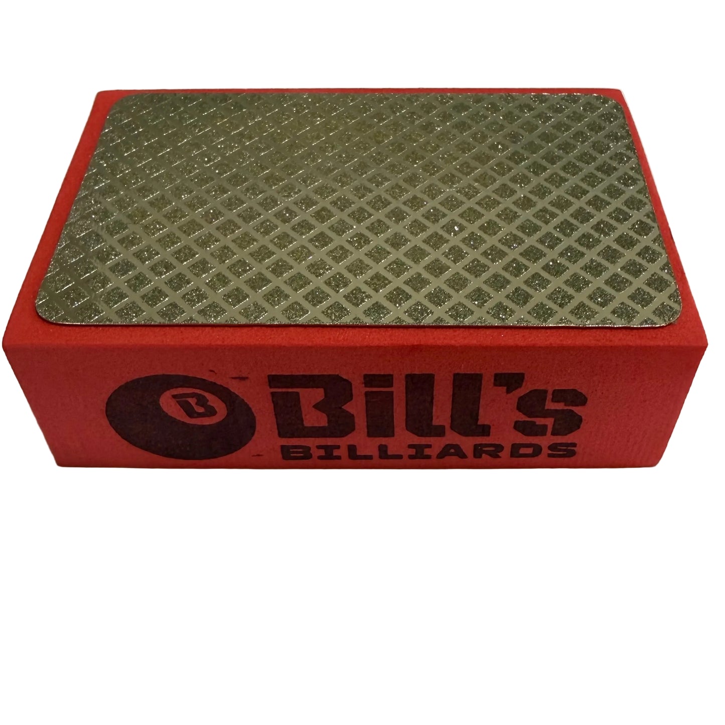 100 Grit Diamond Tip Prep Pad for Billiards Pool Cue Tips. Red pad on white background. 