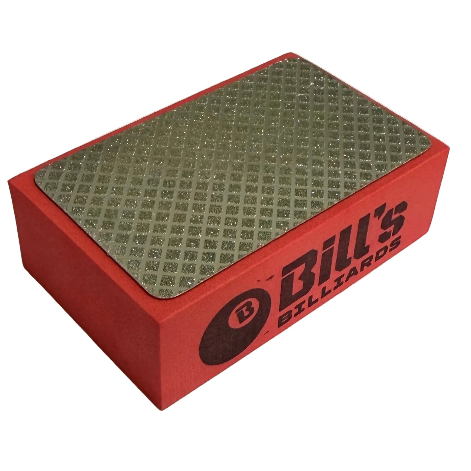 100 Grit Diamond Tip Prep Pad for Billiards Pool Cue Tips. Red Foam Block on a white background. 