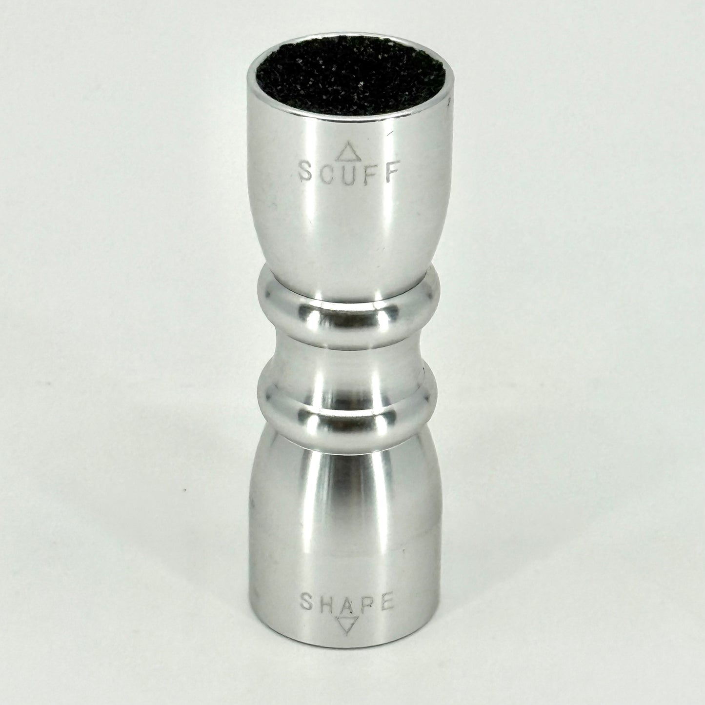 Image of One, 3-in-1 Pool Cue Tip Tools – Silver aluminum bowtie shaper, scuffer, and aerator for billiards cue maintenance