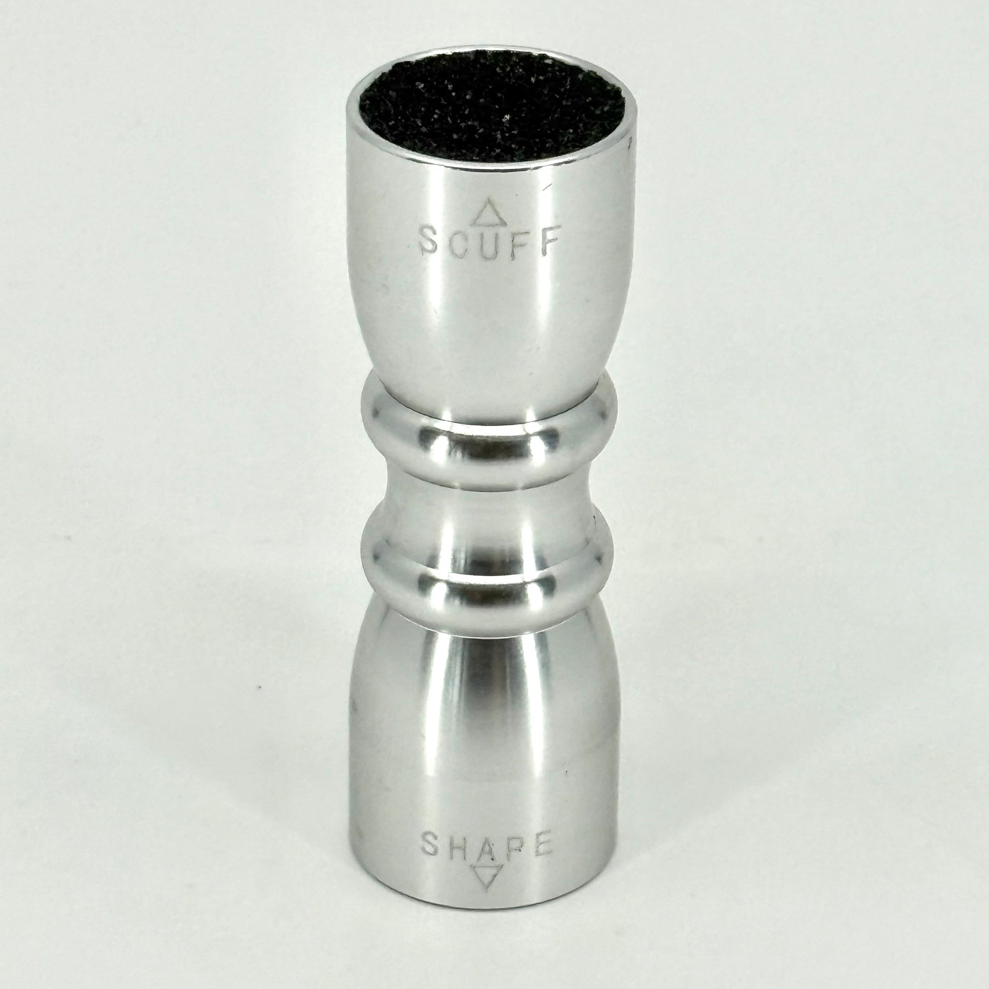 Image of One, 3-in-1 Pool Cue Tip Tools – Silver aluminum bowtie shaper, scuffer, and aerator for billiards cue maintenance