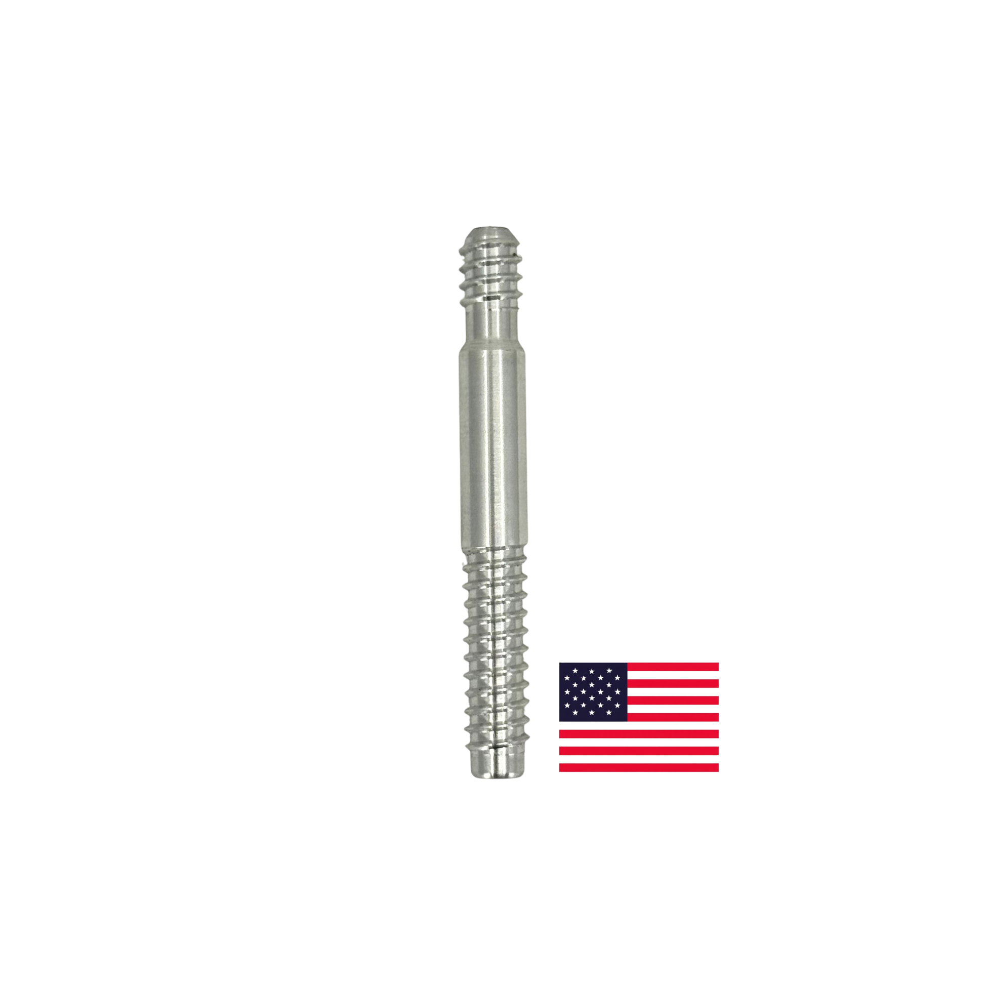 Aluminum 3/8-10 Joint Pin on white background with American flag. 