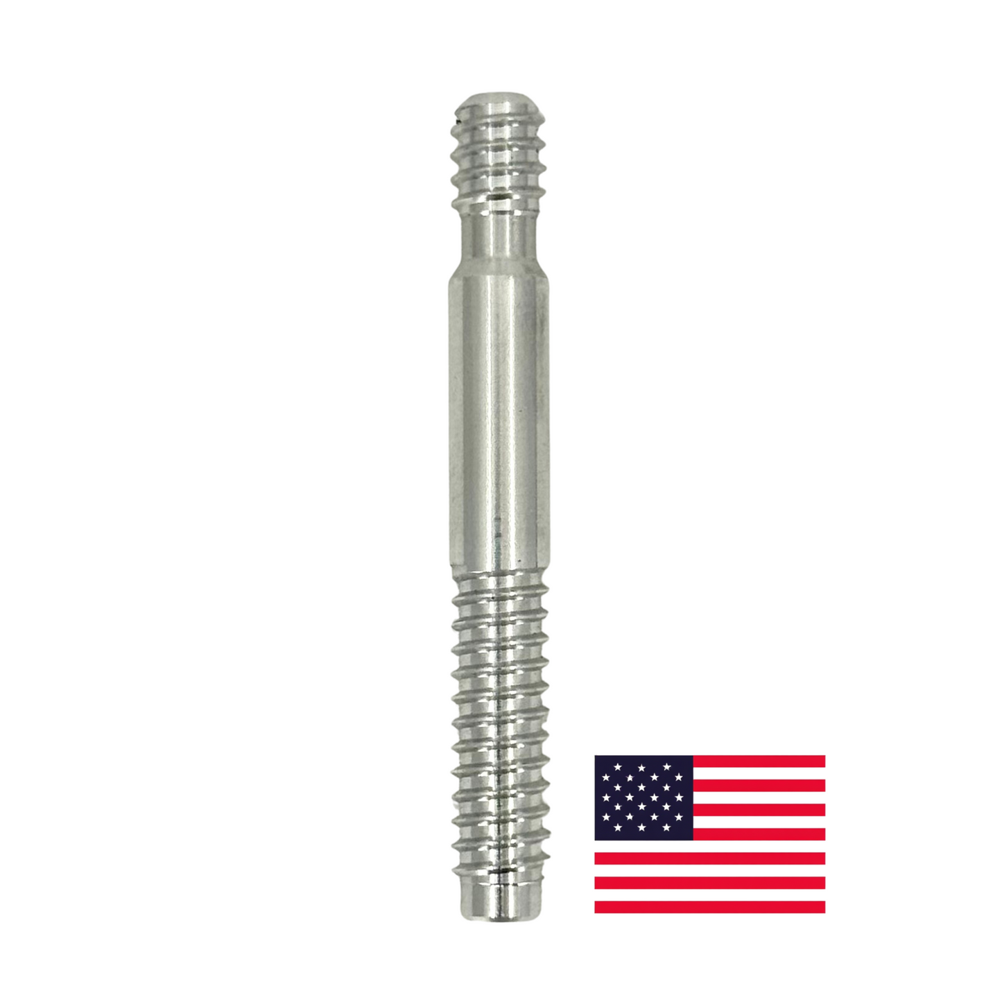 Aluminum 3/8-11 Joint Pin on white background with American flag
