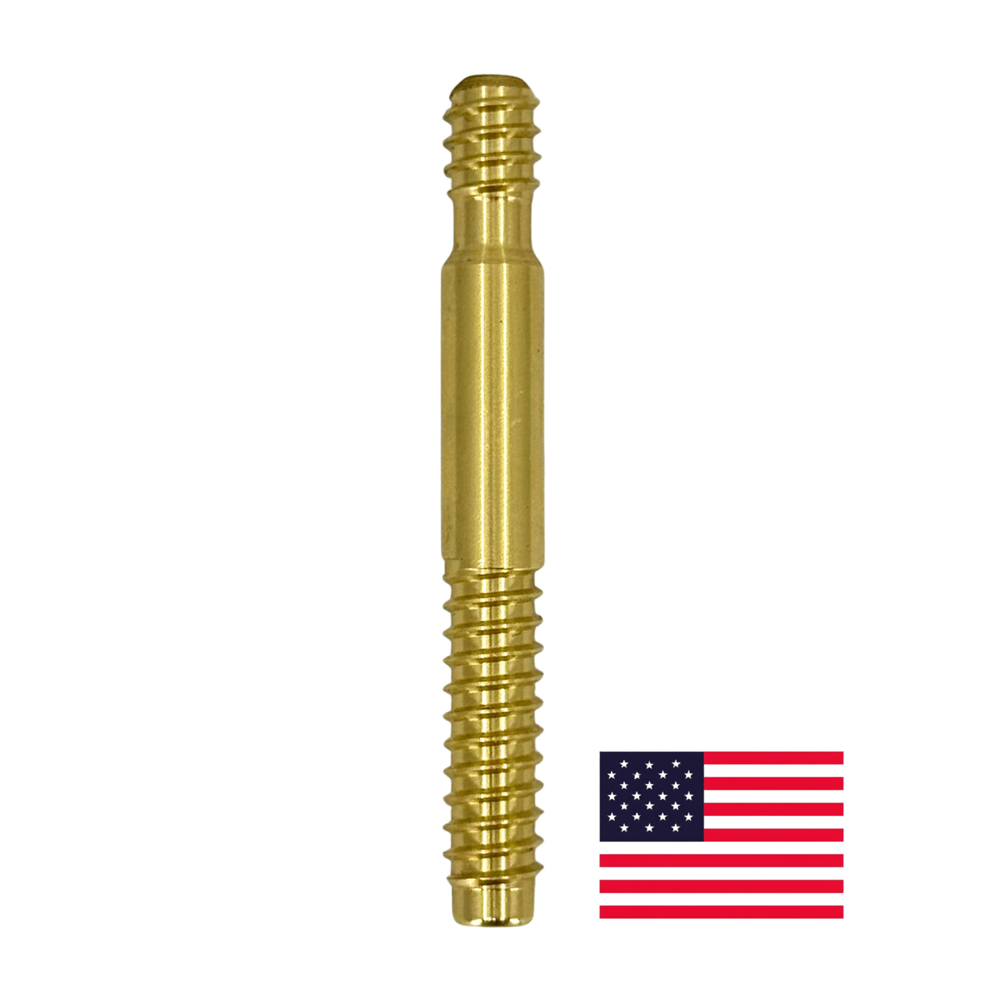 Brass 3/8-10 Joint Pin on white background with American Flag  