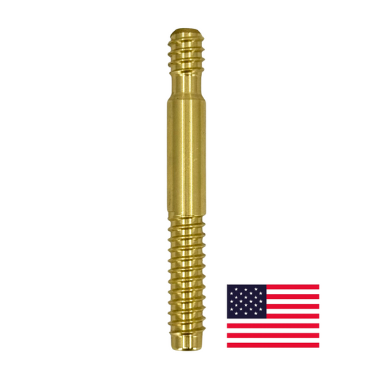 Brass 3/8-10 Joint Pin on white background with American Flag  