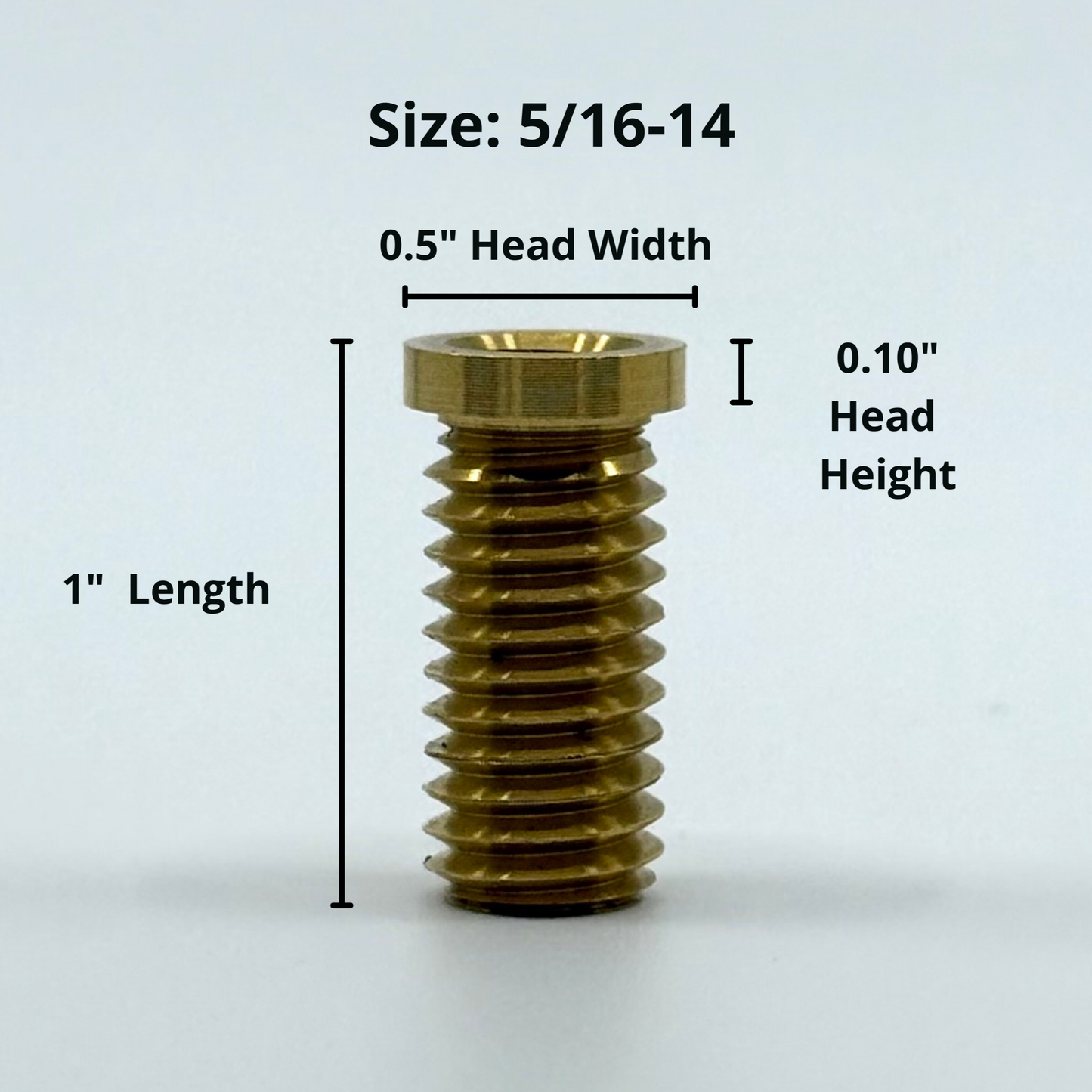 Brass Insert 5/16-14, for Billiards Pool Cue. Side view with specifications.  