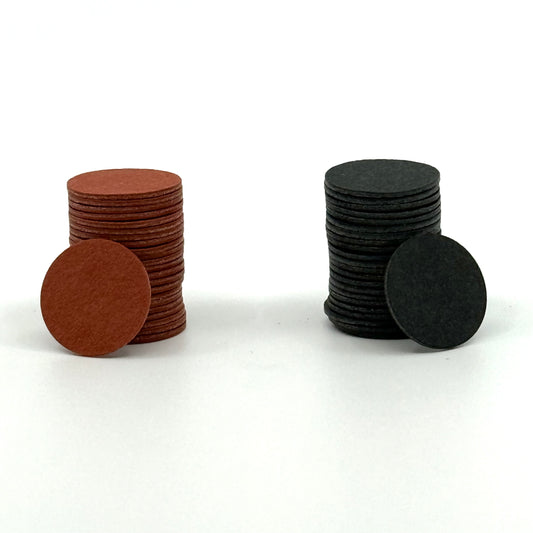 Cue Tip Fiber Ferrule Pads. 14mm .031" thickness. Red and Black.