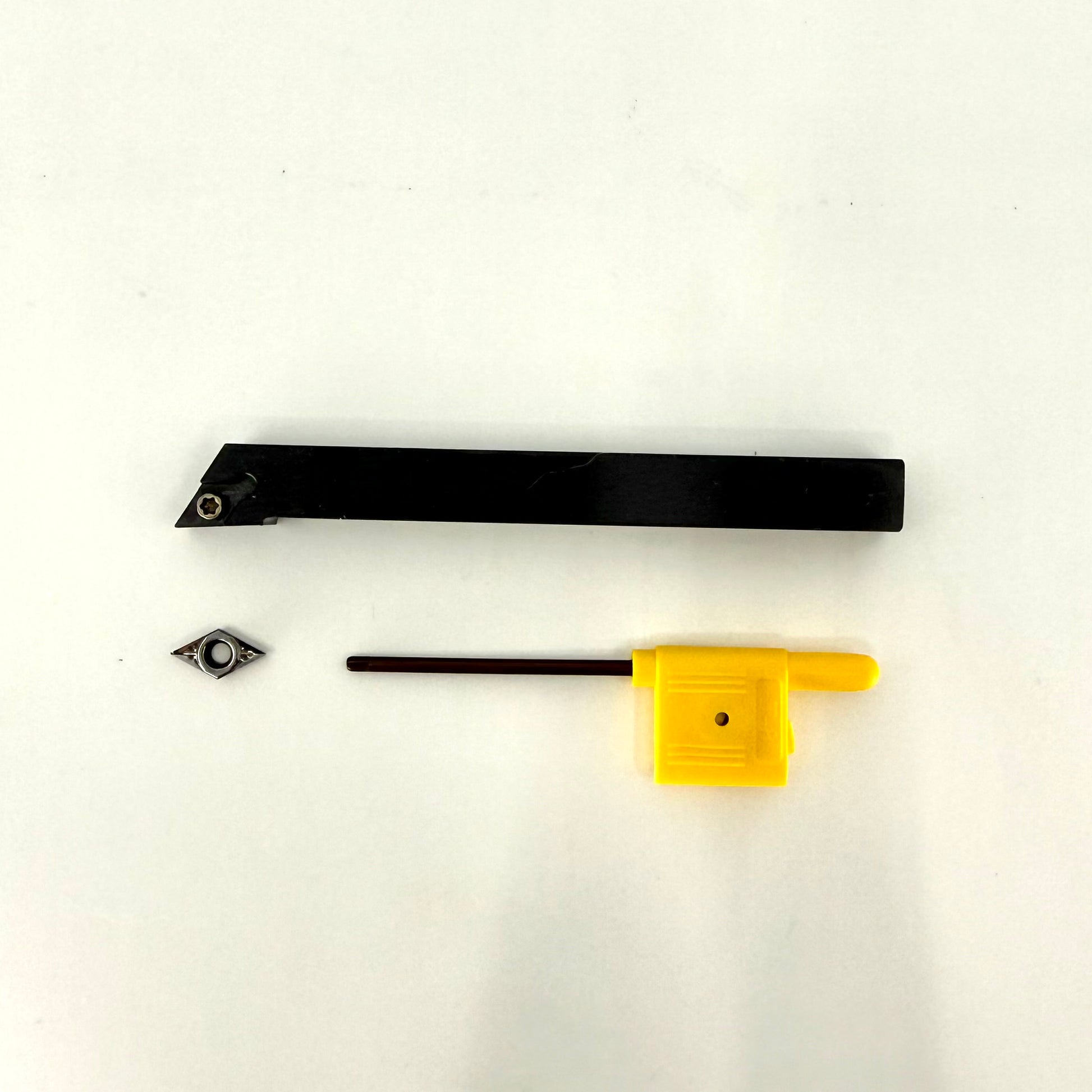 Lathe Cutting Tool D Series Carbide Insert shown with installation tool and insert on white background