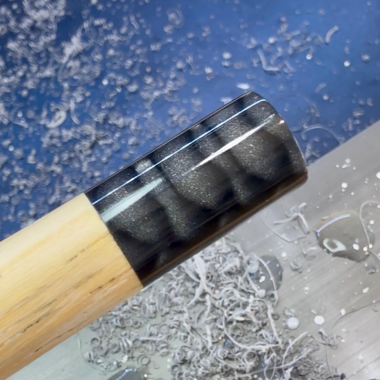 Close up of a Pool Cue Ferrule DragonSkin StormBlack Color 