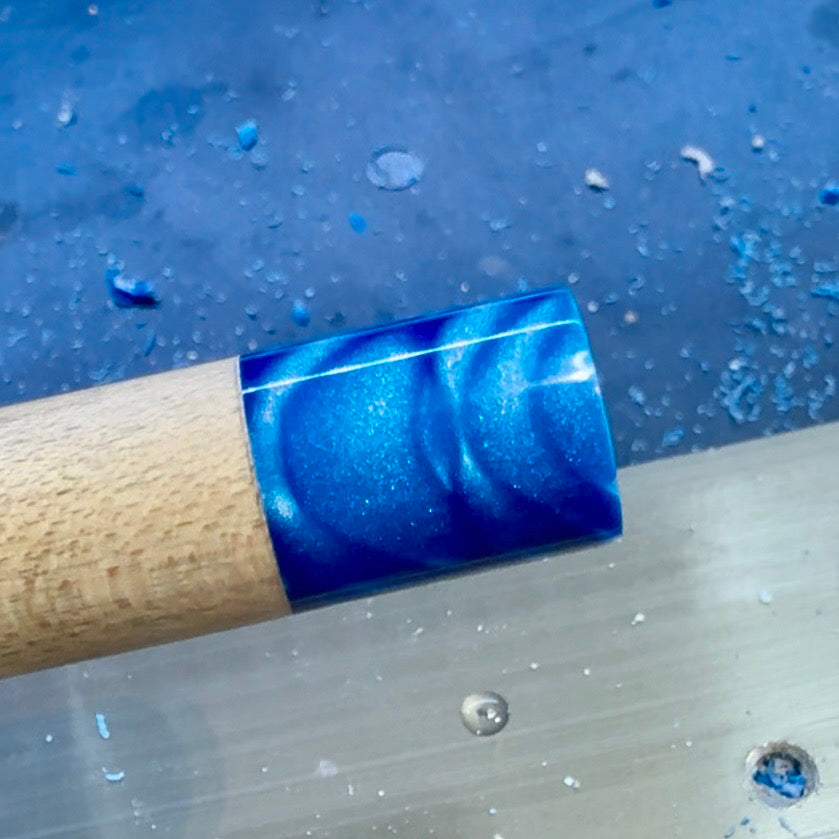 Close up of a Pool Cue Ferrule DragonSkin Cobalt Blue Color 