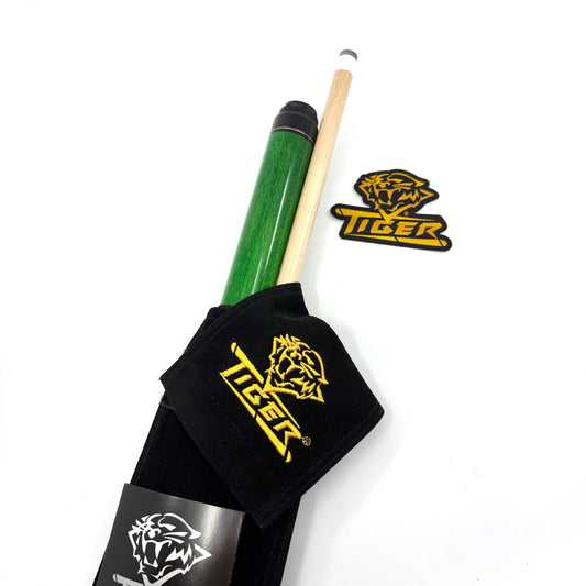E- 4 Pool Cue. 19oz. Tiger X shaft. Green, Billiards Tiger Products. Cue, Shaft and Soft Black Velvet case. 