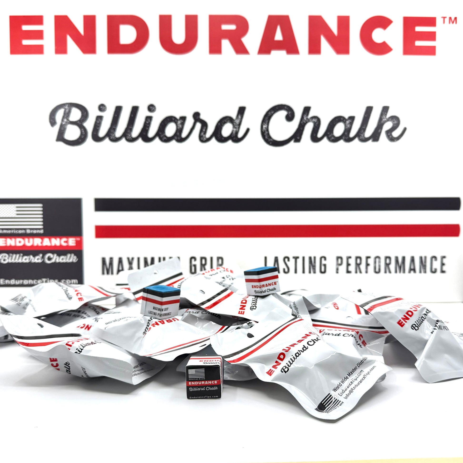 Endurance ™ Billiards Chalk from BillsBilliards.com shown in a pile. 