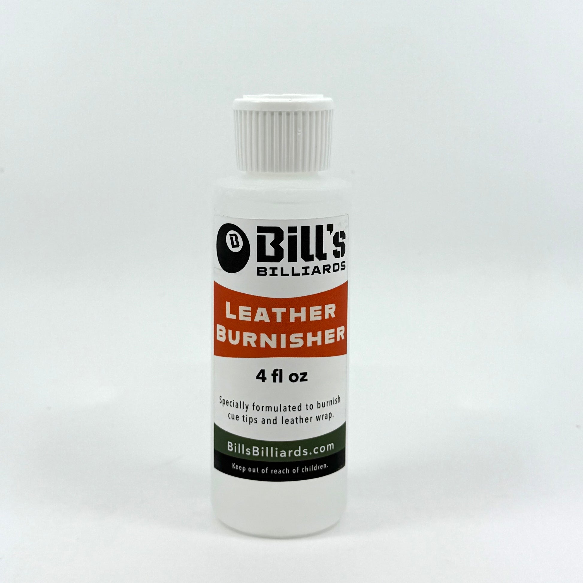 Bills Billiards bottle of leather burnisher for billiard pool cues. 1 Bottle. 4 fl oz. 