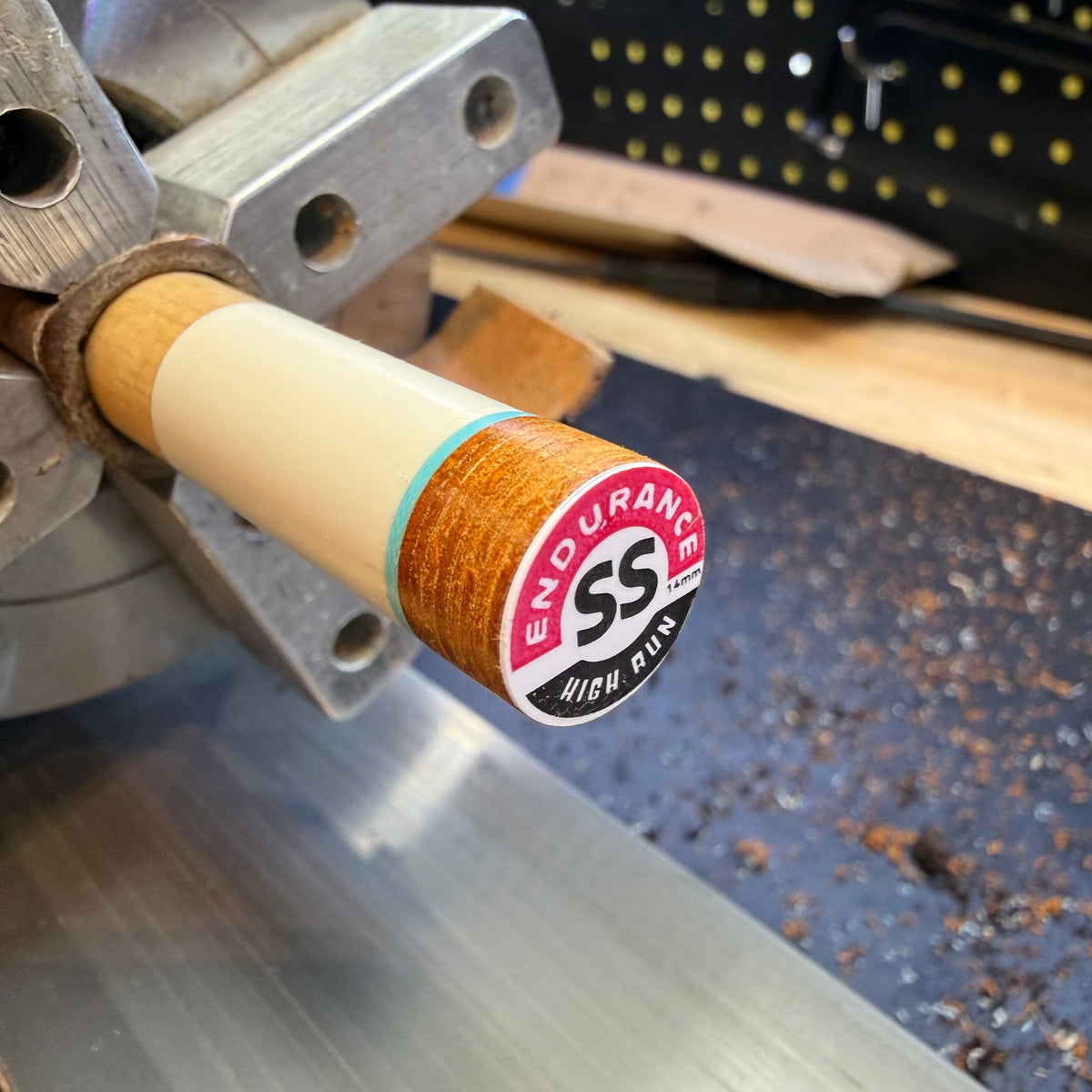Endurance Tip on a Pool Cue with a Light Blue Ferrule Pad 