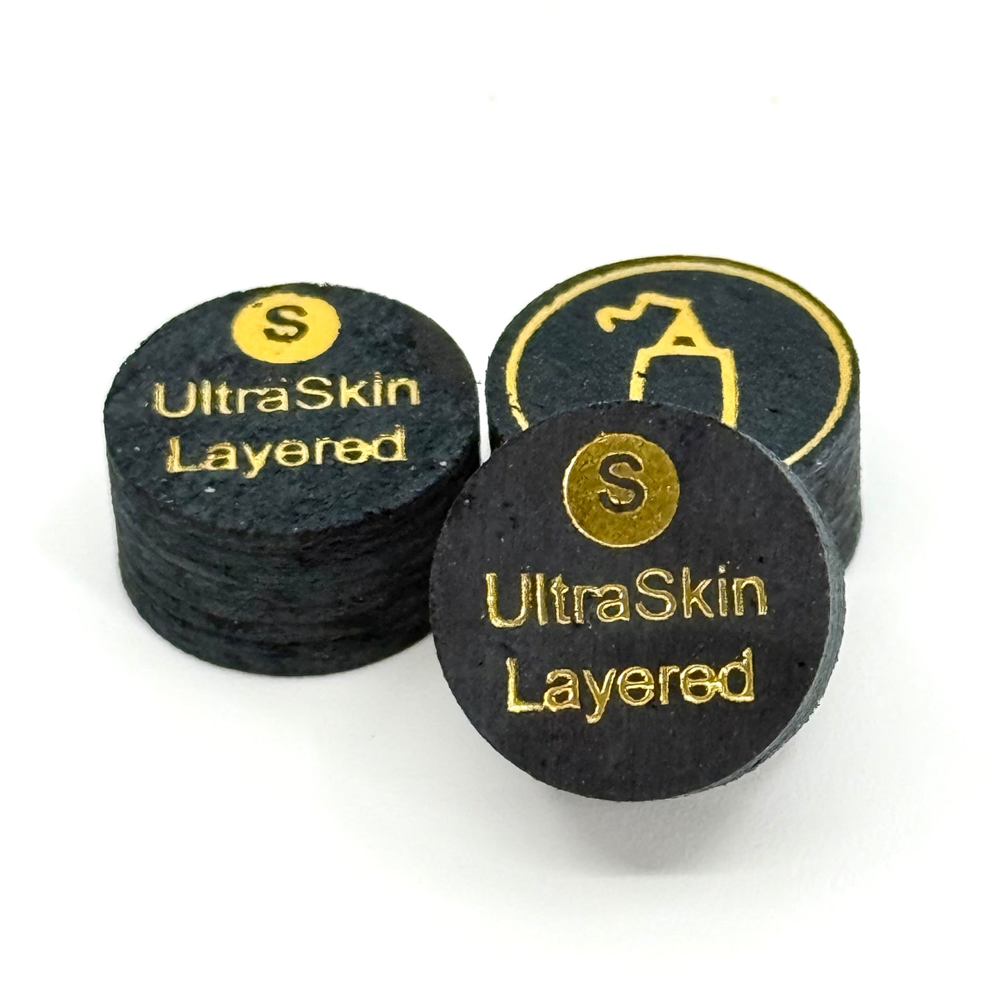 Image of 3 Pool_Cue_Tip_UltraSkin_Layered_Black_14mm_8_layer_Soft