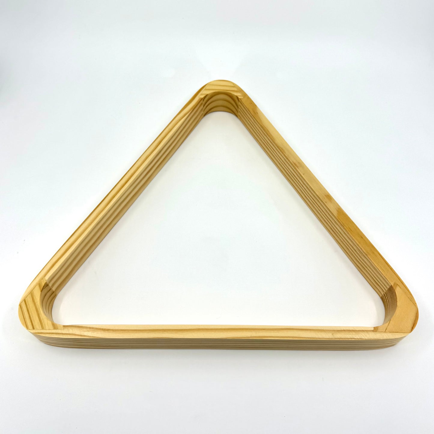 One natural wooden triangle pool ball rack – available in black, mahogany, or natural finish. Fits standard 2-1/4" billiard balls.