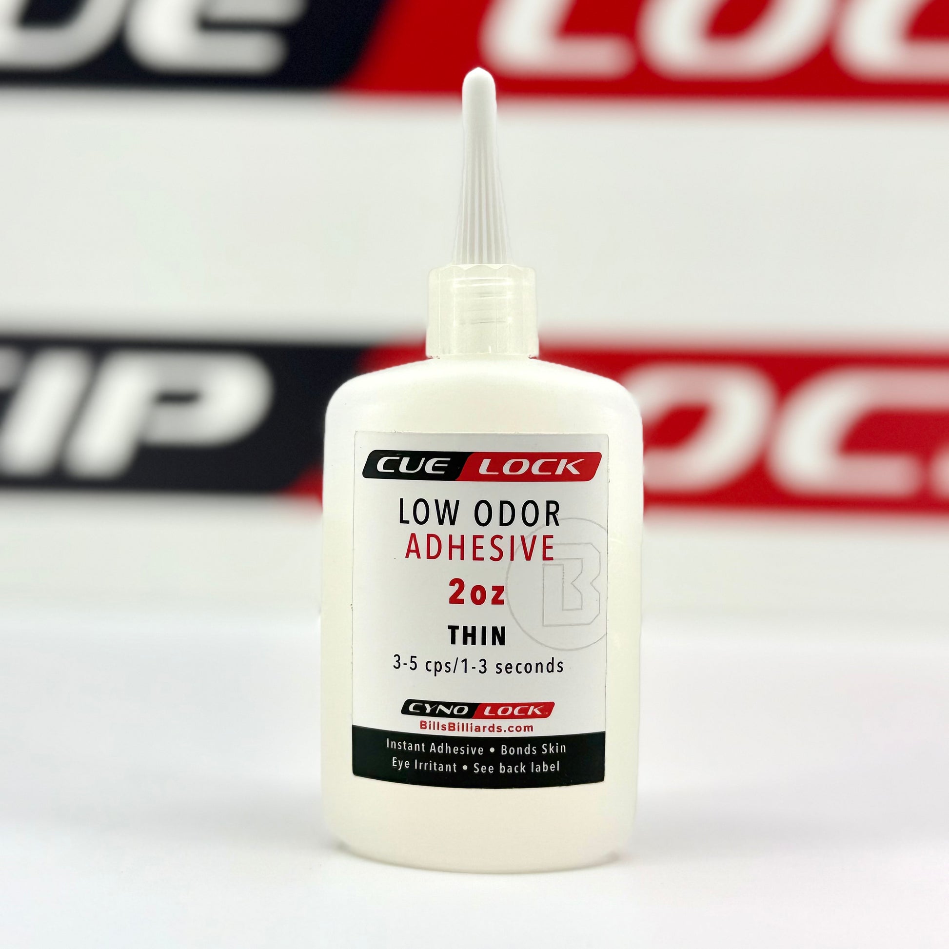 Cue-Lock Low Odor Thin Viscosity Cyanoacrylate Adhesive – 2 oz bottle for safe, odorless cue finishing and bonding