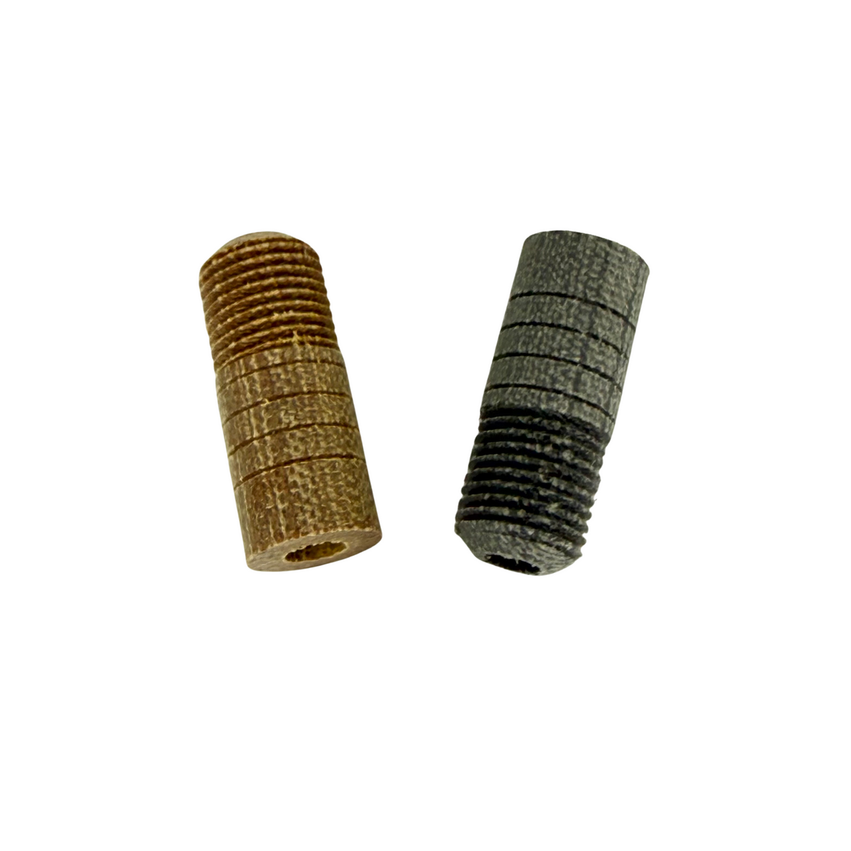 Brown and black phenolic cue joint inserts with 1/2-20 outside threads
